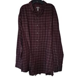 Van Heusen Men’s 2XLT Plaid Button Down Shirt Brown Long Sleeve Tall